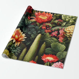 Exotic Blooms and Cactus Fusion Wrapping Paper
