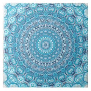 Exotic Blue Abstract Medallion Design Ceramic Tile
