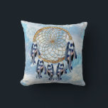 Exotic Blue Dream Catcher Home Decor Cushion<br><div class="desc">A dream catcher that includes the round circle of bamboo and red beads in the web with blue exotic-parrot bird tone feathers on a soft blues feather background  for the newly weds</div>