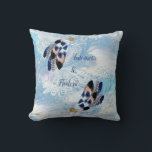 Exotic Blue Dream Catcher Home Decor Cushion<br><div class="desc">A dream catcher that includes the round circle of bamboo and red beads in the web with blue exotic-parrot bird tone feathers on a soft blues feather background for the newly weds</div>