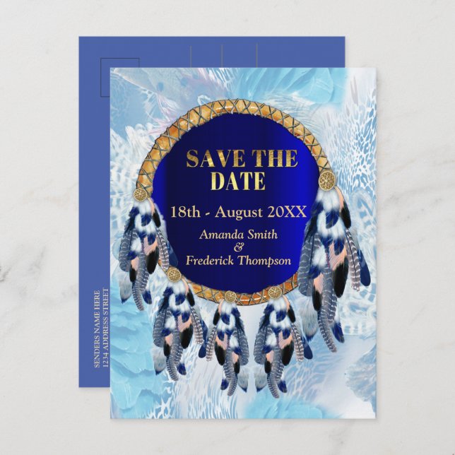Exotic Blue Dream Catcher Save the Dates Announcement Postcard (Front/Back)