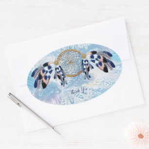 Exotic Blue Dream Catcher Stationary Oval Sticker