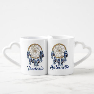 Exotic Blue Dream Catcher Wedding Gift Coffee Mug Set