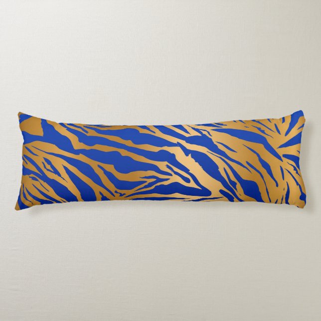 Exotic Blue & Gold Tiger Print Body Pillow (Front)