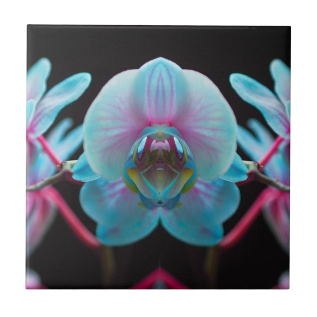 Exotic Blue Orchid Reflection Ceramic Tile (Front)