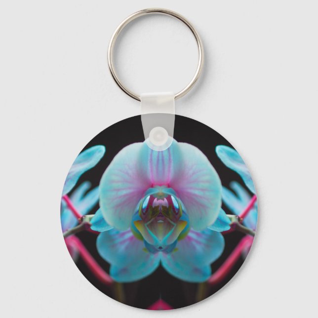 Exotic Blue Orchid Reflection Key Ring (Front)