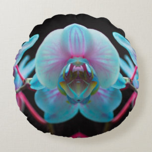 Exotic Blue Orchid Reflection Round Cushion