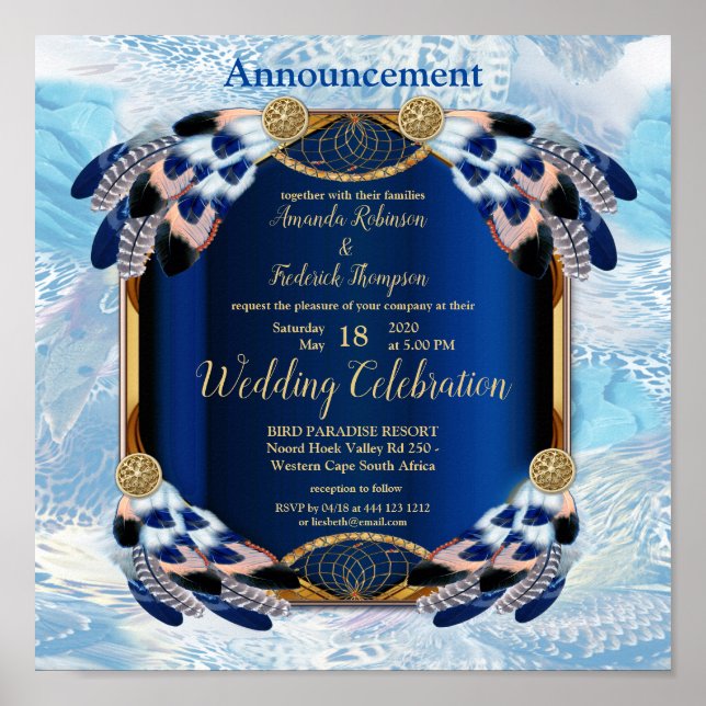 Exotic Blue Parrot wedding Announcement Poster (Front)