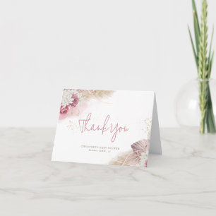 Exotic Boho Pampas Grass Pink Roses Thank You Card