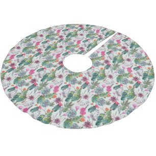 Exotic Boho Watercolor Cactus & Succulent Pattern Brushed Polyester Tree Skirt
