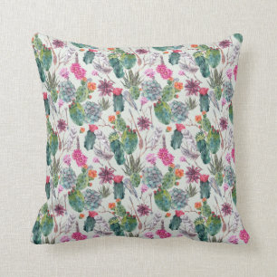 Exotic Boho Watercolor Cactus & Succulent Pattern Cushion