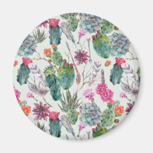 Exotic Boho Watercolor Cactus & Succulent Pattern Magnet