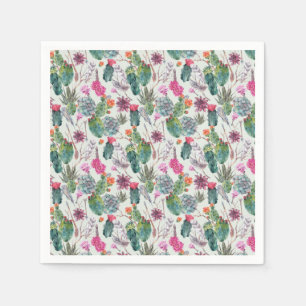 Exotic Boho Watercolor Cactus & Succulent Pattern Napkin