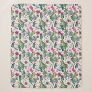 Exotic Boho Watercolor Cactus & Succulent Pattern Sherpa Blanket