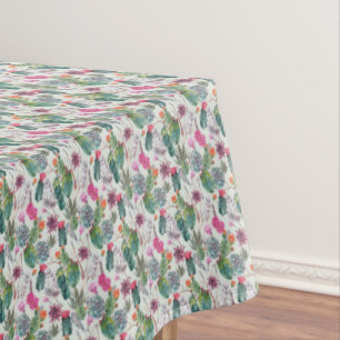 Exotic Boho Watercolor Cactus & Succulent Pattern Tablecloth