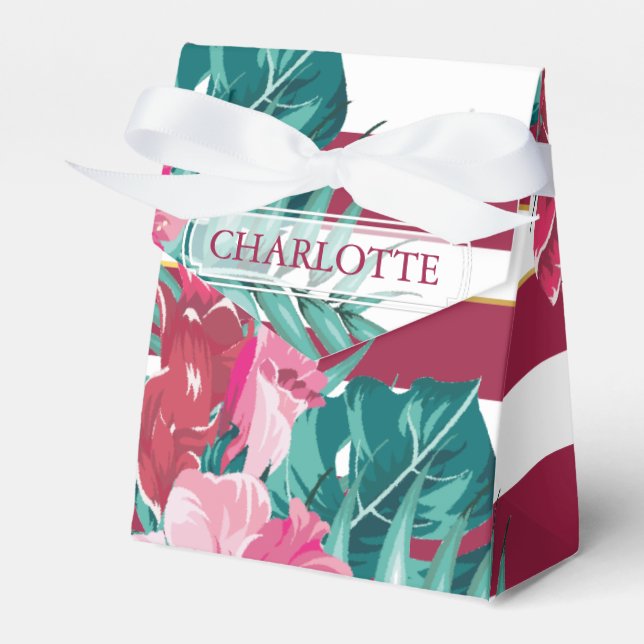 Exotic burgundy monogram striped favour box (Front Side)