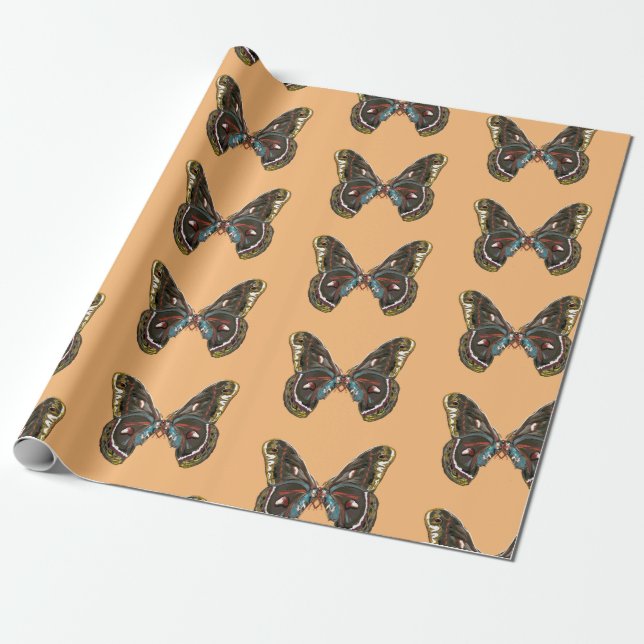 Exotic Butterfy Art Drawing Wrapping Paper (Unrolled)