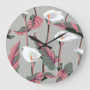 Exotic Calla: Vintage Floral Seamless Large Clock