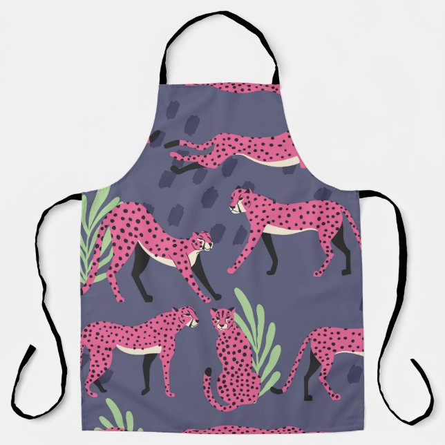 Exotic cheetahs: colourful vintage pattern. apron (Front)