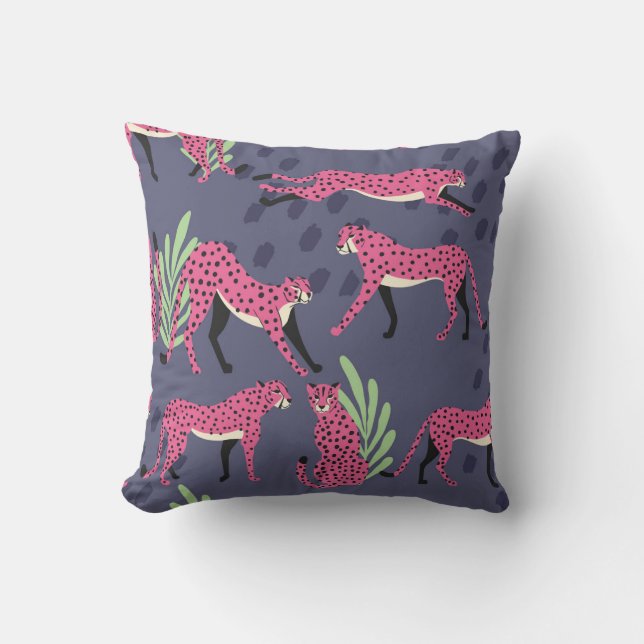 Exotic cheetahs: colourful vintage pattern. cushion (Front)