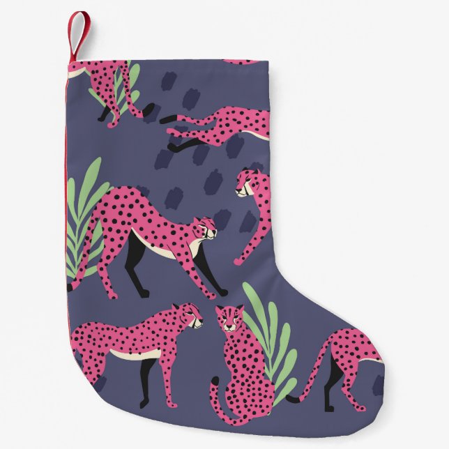 Exotic cheetahs: colourful vintage pattern. small christmas stocking (Front)