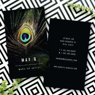 Exotic Chic Peacock Plume Aesthetic Makeup Artist Business Card