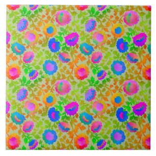 Exotic Chintz Floral Hint of Green Ceramic Tile