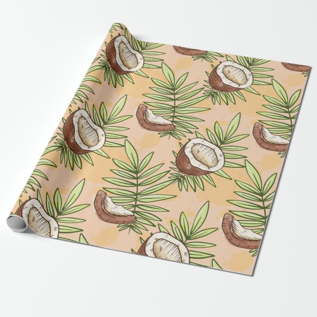 Exotic Coconut Fruit Lover Pattern Cute Summer Wrapping Paper (Unrolled)
