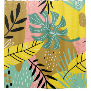 Exotic Collage: Tropical Plants Pattern Shower Curtain
