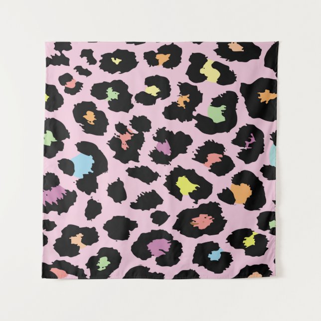 exotic colorful wild leopard design hand drawn fas tapestry (Front)