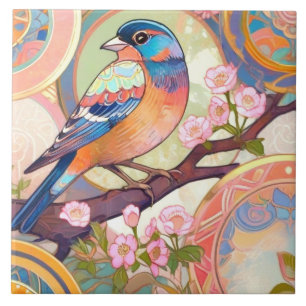 Exotic Colourful Bird Cherry Blossom Flower Floral Ceramic Tile