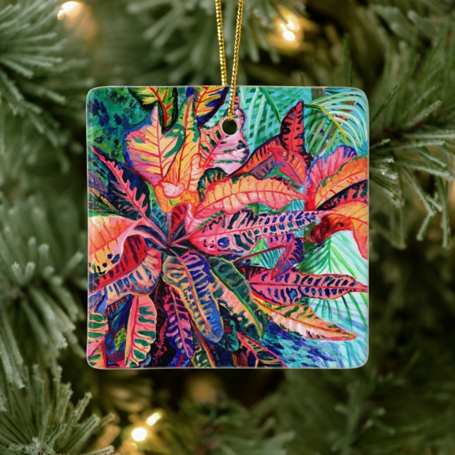 Exotic Colourful Croton Leaves Ceramic Ornament (Tree)
