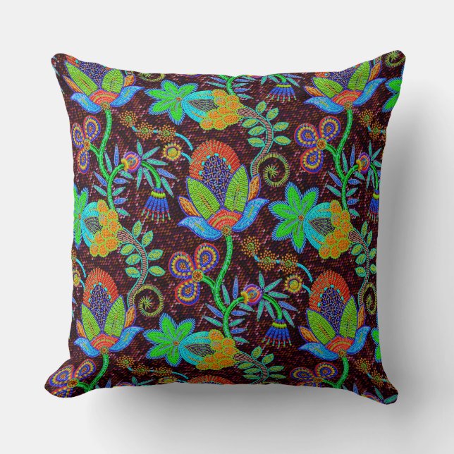 Exotic Colourful Floral Pattern Cushion (Front)