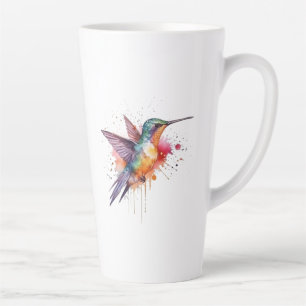 exotic colourful hummingbird in water colour latte mug