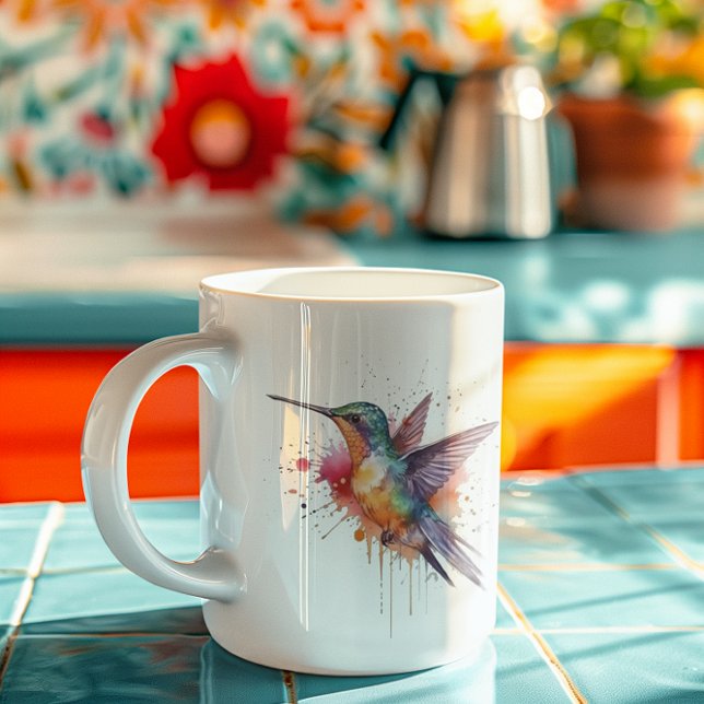 exotic colourful hummingbird in watercolor coffee mug (Creator Uploaded)