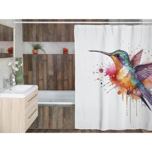 exotic colourful hummingbird in watercolor shower curtain