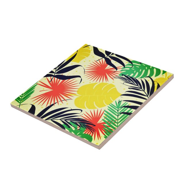Exotic Colourful Leaves Ceramic Tile (Side)
