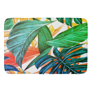 Exotic colourful palm leaves bath mat
