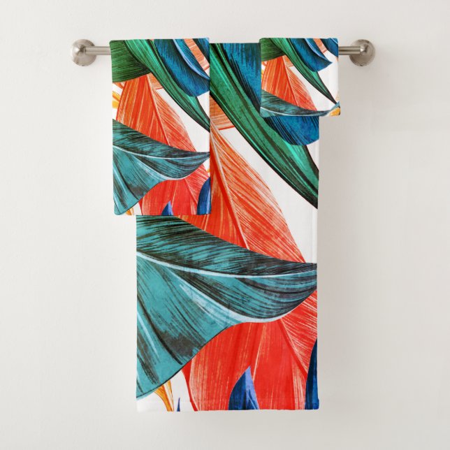 Exotic colourful palm leaves bath towel set (Insitu)