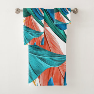 Exotic colourful palm leaves bath towel set