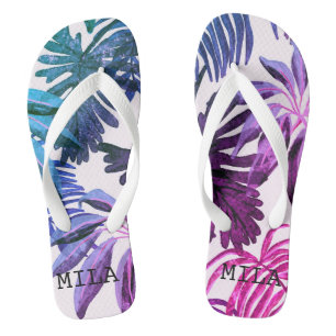 Exotic colourful palm leaves flip flops