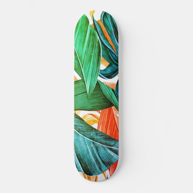 Exotic colourful palm leaves skateboard (Front)