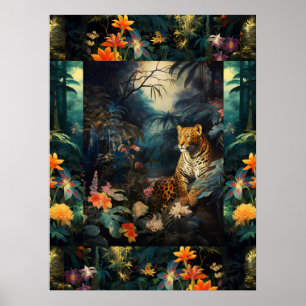 Exotic Colourful Tiger In Forest Art Collage Poster