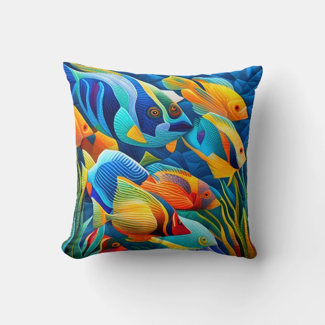 Exotic Colourful Tropical Fish in Coral Reef Cushion (Front)