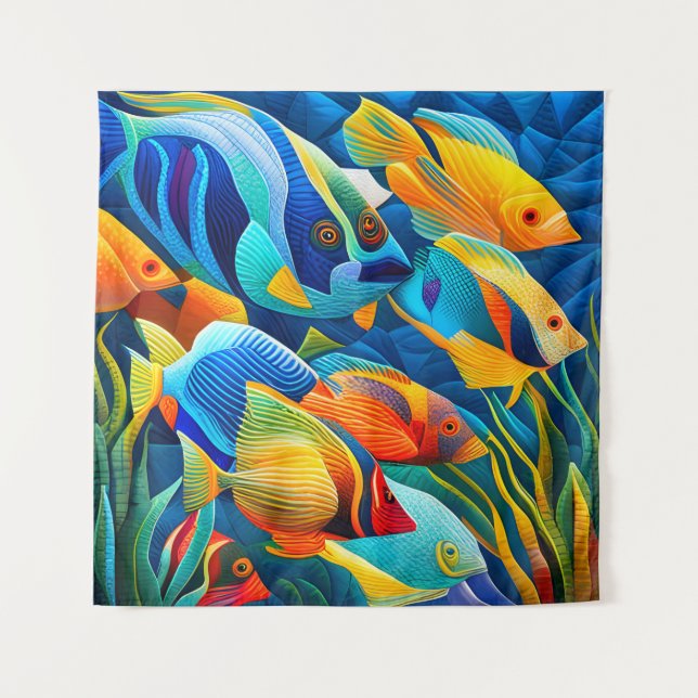 Exotic Colourful Tropical Fish in Coral Reef Tapestry (Front)