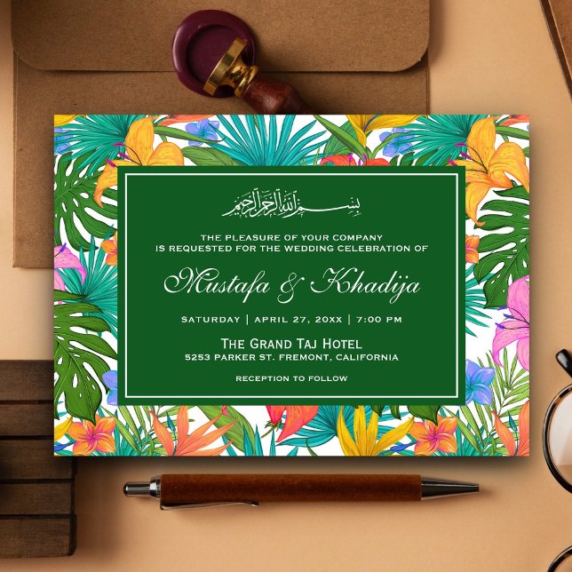 Exotic Colourful Tropical Garden Islamic Wedding Invitation (Creator Uploaded)