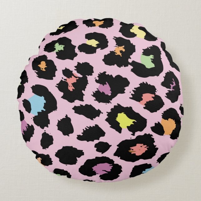 exotic colourful wild leopard design hand drawn fa round cushion (Front)