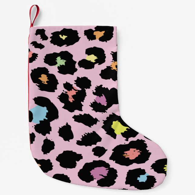 exotic colourful wild leopard design hand drawn fa small christmas stocking (Front)