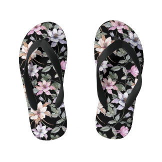 Exotic Columbine: Black Floral Watercolor. Kid's Thongs