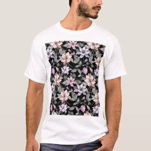 Exotic Columbine: Black Floral Watercolor. T-Shirt